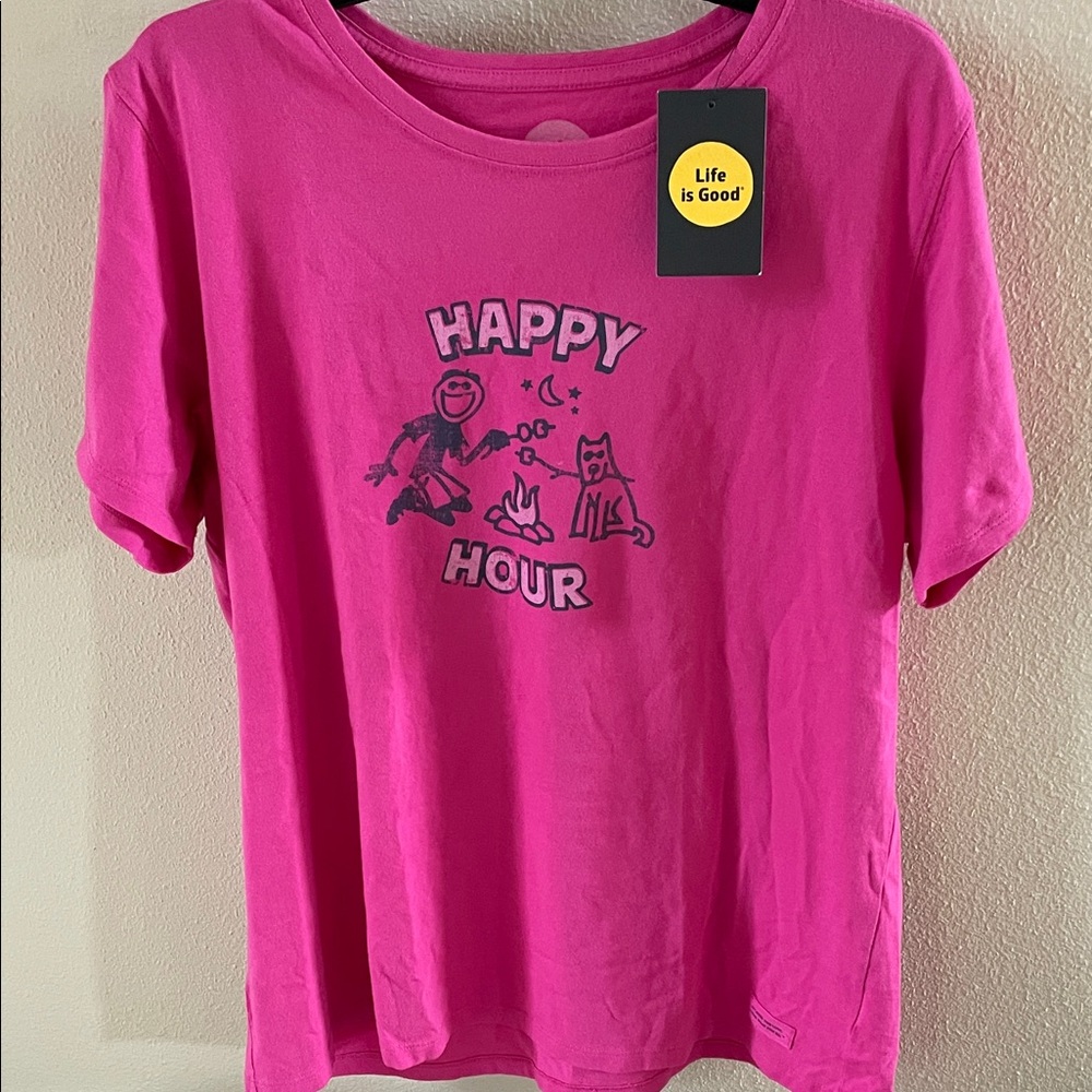 NWT Life Is Good Vibrant Pink Tee with Graphic XL